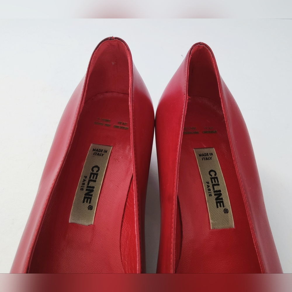 Celine Paris Red Leather Heels with Gold Logo. Size 34 EU. New. - Picture 7 of 8